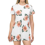 Pink watercolor flowers t-shirt dress by Printify