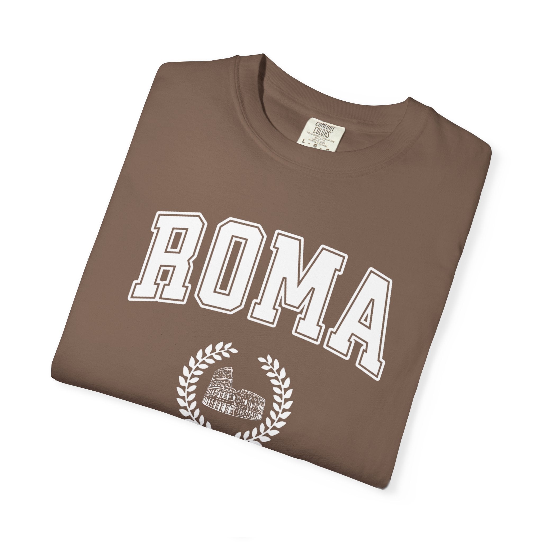 Roma College-Style T-Shirt — Vintage Italian Travel Tee with Colosseum graphic