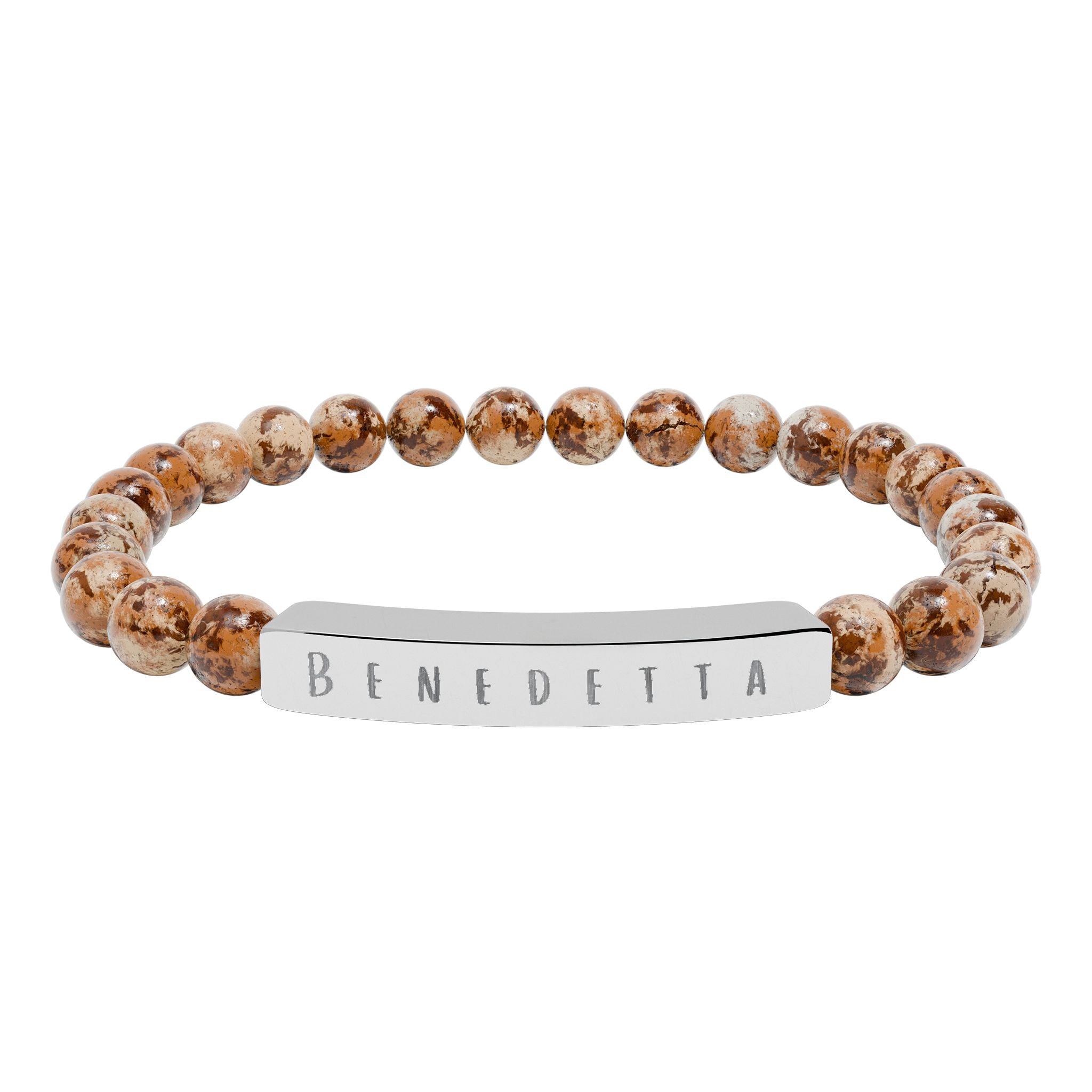 Benedetta (Blessed) Engraved Natural Stone Stretch Bar Bracelet — Italian Beaded Bracelet