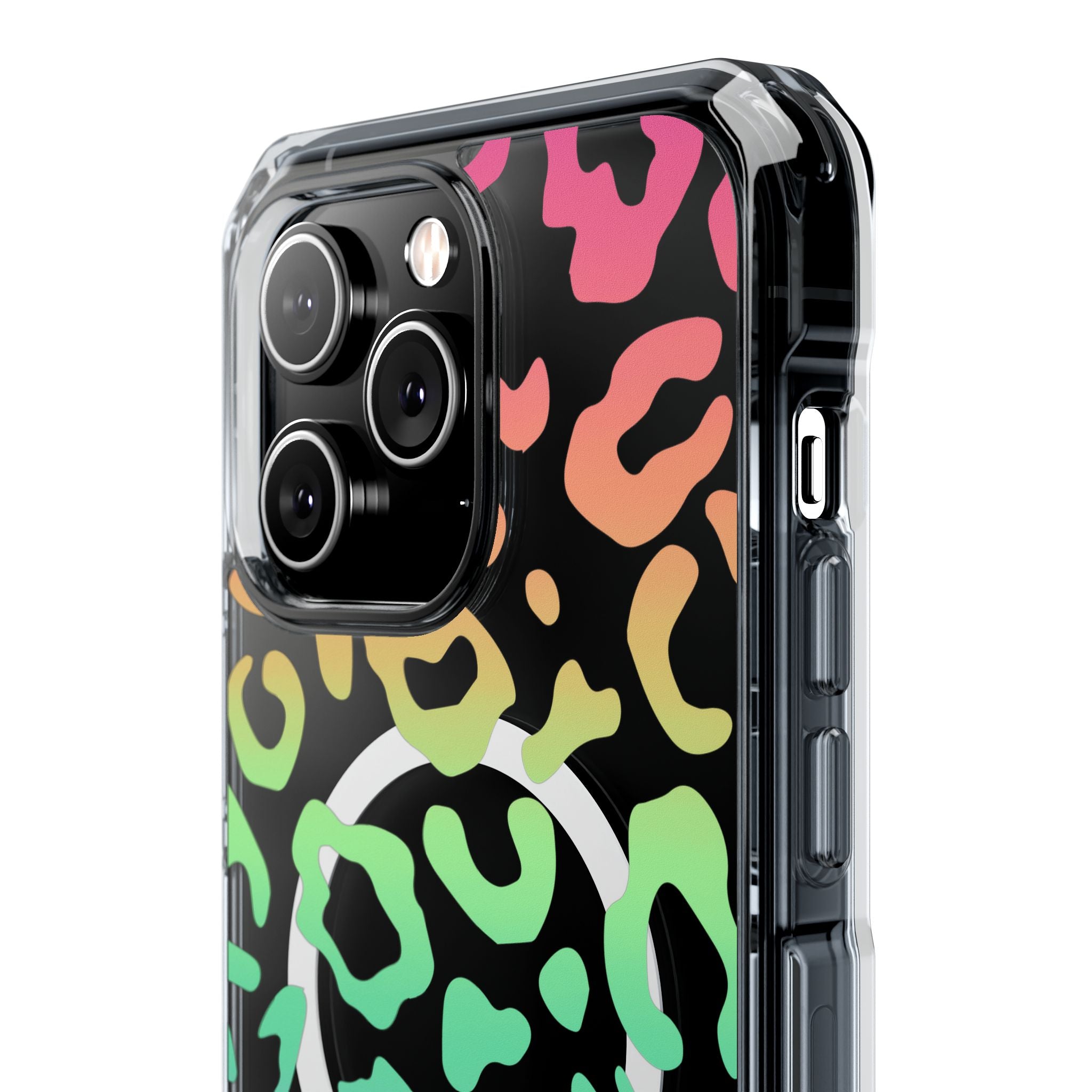 Bespattered Facade Bright Rainbow Leopard MagSafe Clear Impact Case