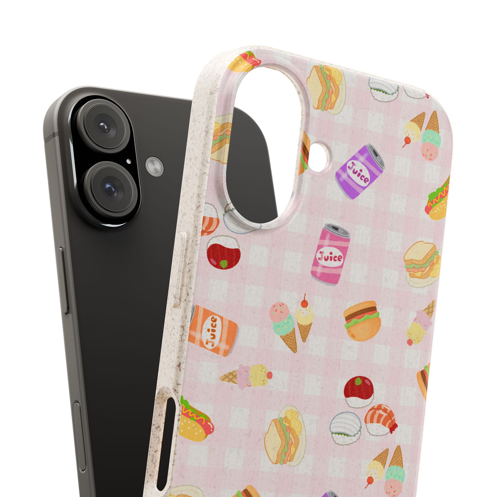 Kawaii foodie picnic eco Biodegradable Phone Case — Pink Picnic Snack Pattern Eco-Friendly iPhone Cover