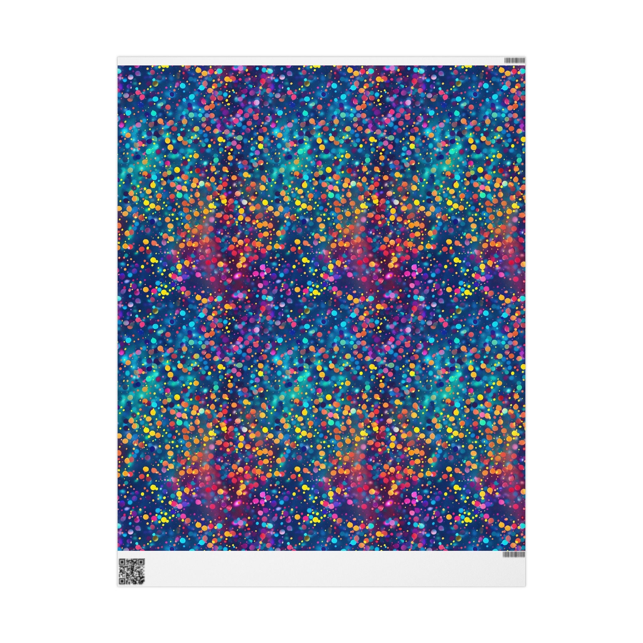 Bespattered Facade Party Time Rainbow Confetti Dots Wrapping Paper | Three Sizes | Glossy or Matte
