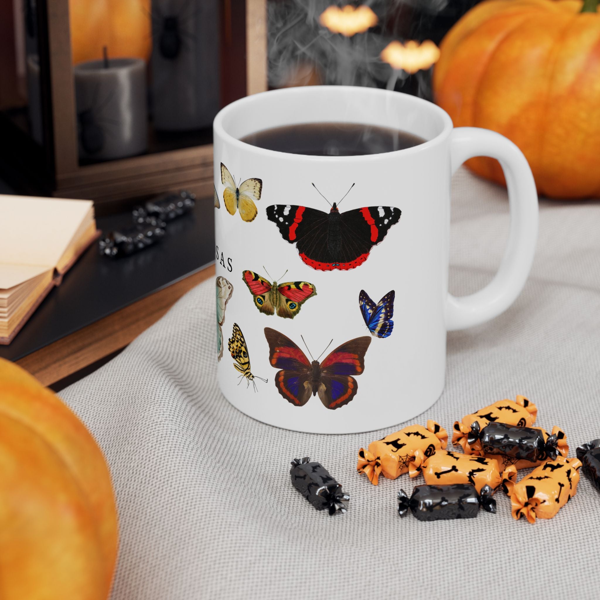 Mariposas Butterfly Ceramic Mug, Vintage style spanish 11oz & 15oz Coffee Cup