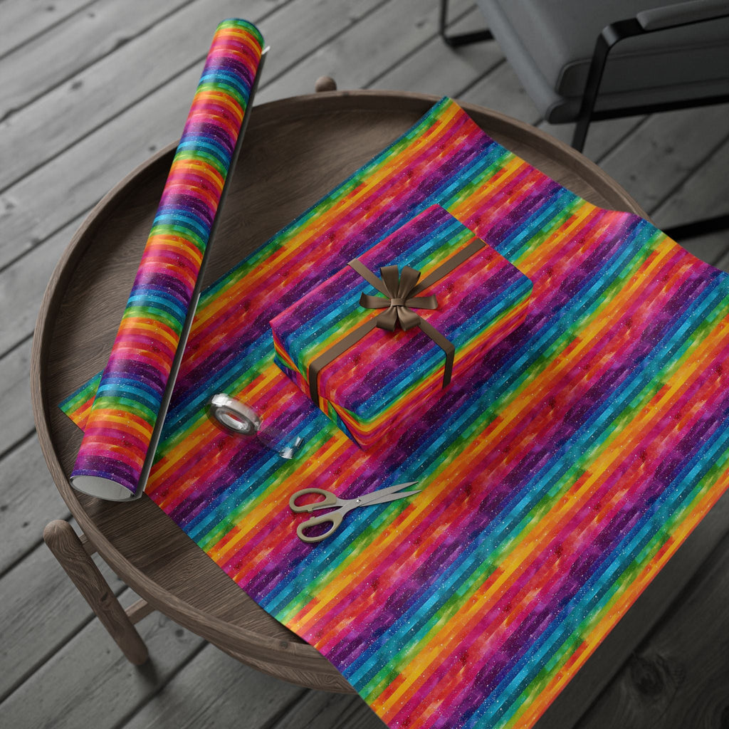 Bespattered Facade Rainbow Stripes Wrapping Paper | Three Sizes | Glossy or Matte