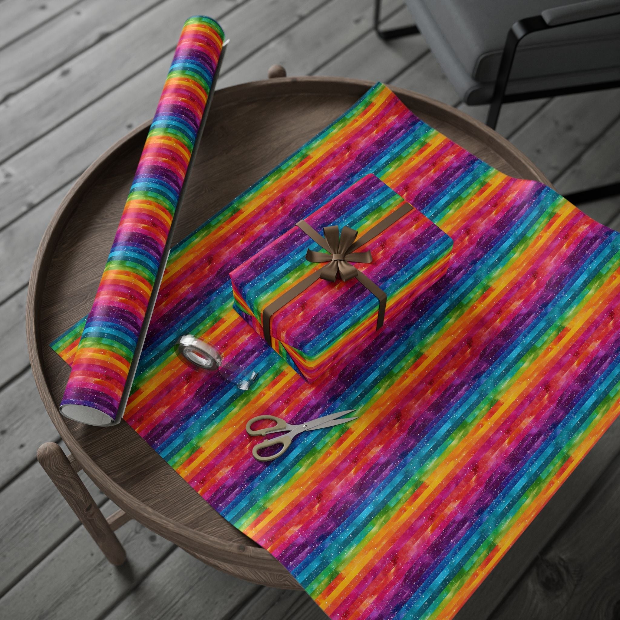 Bespattered Facade Rainbow Stripes Wrapping Paper | Three Sizes | Glossy or Matte