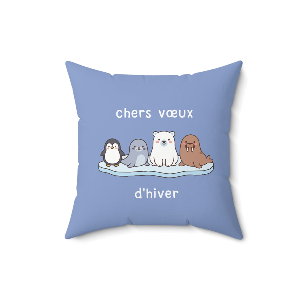 French chers vœux d'hiver Decorative Throw Winter Wishes Pillow, Cute Arctic Animals