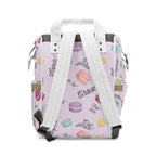 Pastel French Macarons Print Diaper Backpack with French phrases, Cute Pastel Baby Bag for New Parents