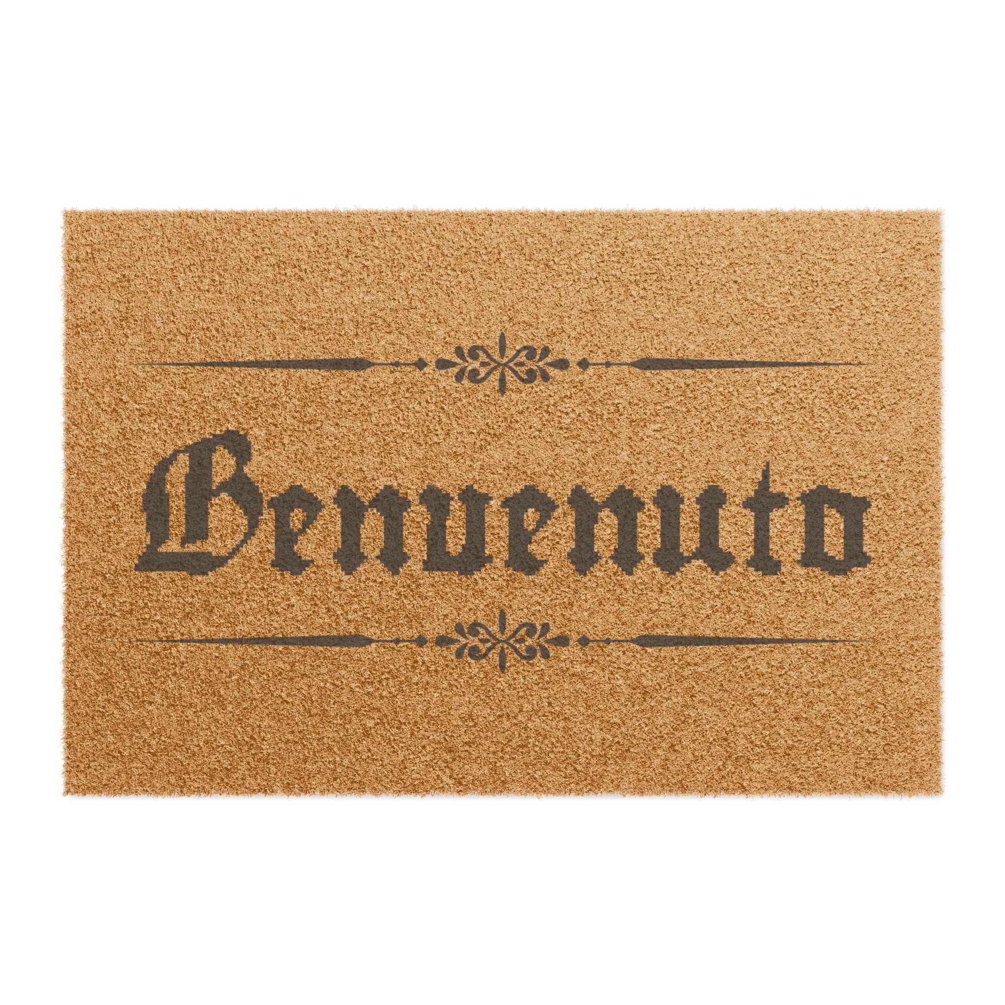 Benvenuto Doormat, Rustic Italian Welcome Coir Mat for entryways and front porch