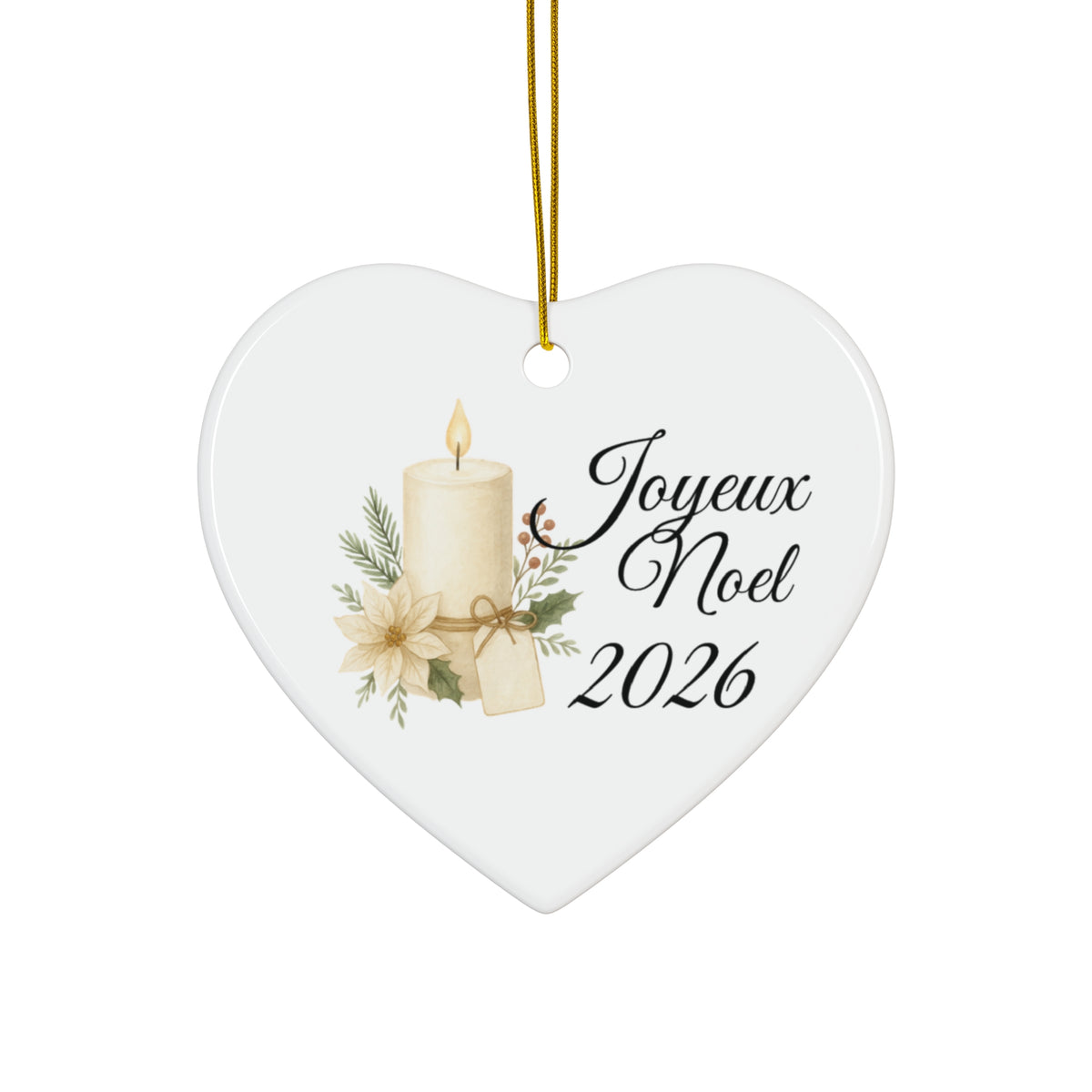 Joyeux Noël 2026 Candle and Floral Ceramic Ornament