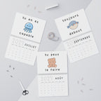 French motivational phrases kawaii Monthly Wall Calendar 2027, Cute Encouragement Calendar