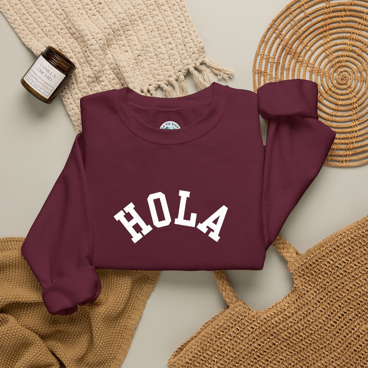 HOLA embroidered collegiate font Crewneck Sweatshirt - Gift for Spanish speakers