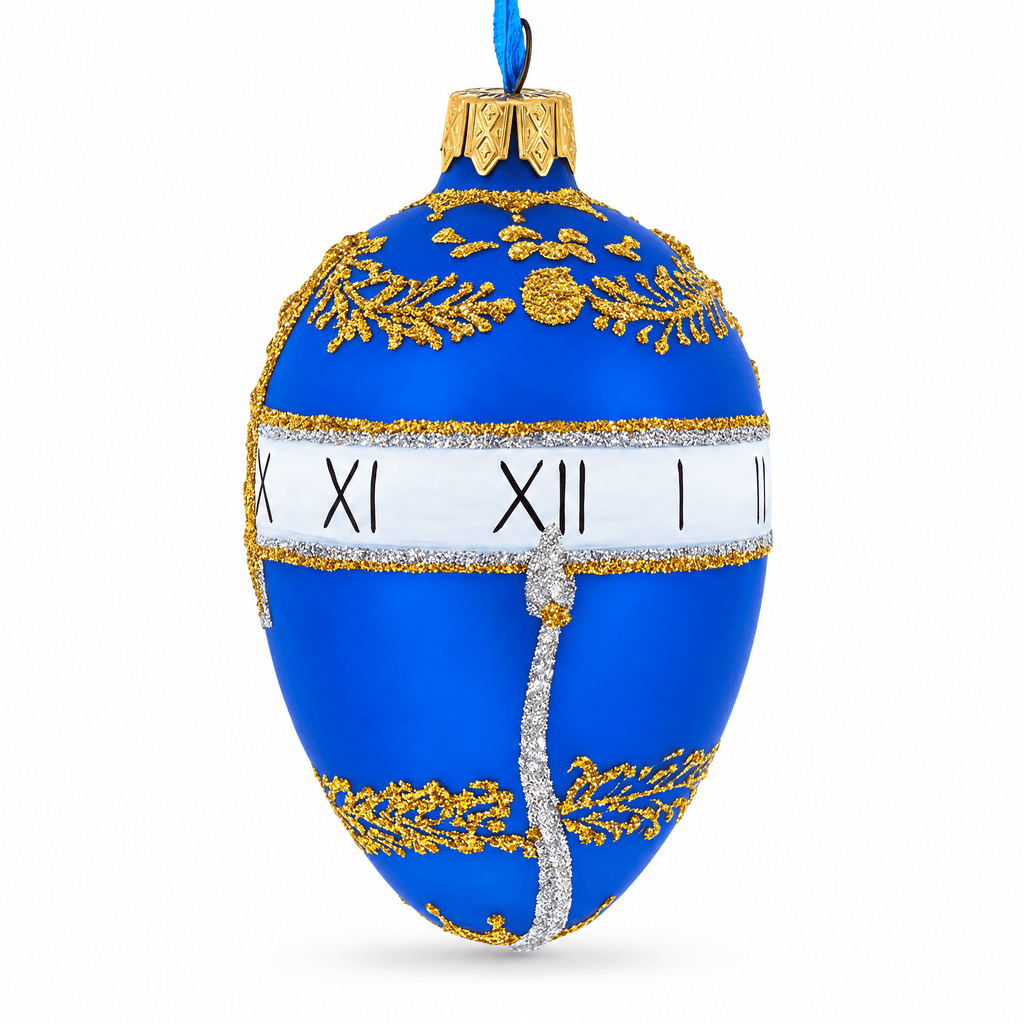 1895 Blue Serpent Clock Royal Egg Glass Ornament 4 Inches Christmas Ornaments > Royal La Vie Bien 1895 Blue Serpent Clock Royal Egg Glass Ornament 4 Inches
