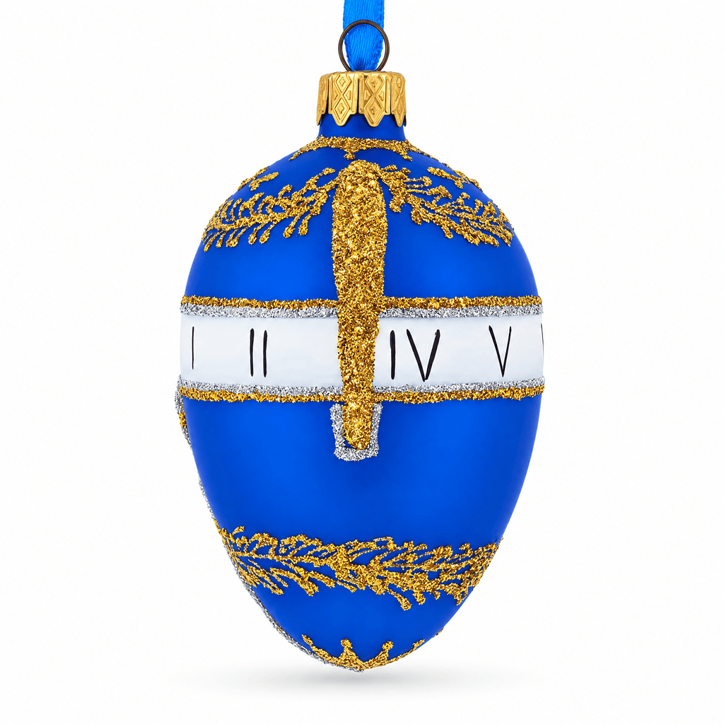 1895 Blue Serpent Clock Royal Egg Glass Ornament 4 Inches Christmas Ornaments > Royal La Vie Bien 1895 Blue Serpent Clock Royal Egg Glass Ornament 4 Inches