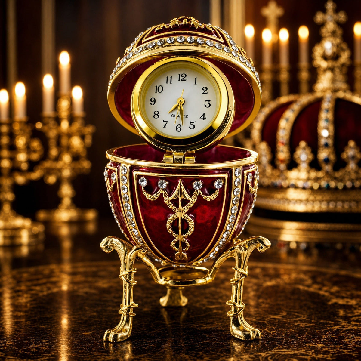 1895 Rosebud Royal Imperial Easter Egg with Clock Surprise Royal > Royal Eggs > Imperial La Vie Bien 1895 Rosebud Royal Imperial Easter Egg with Clock Surprise