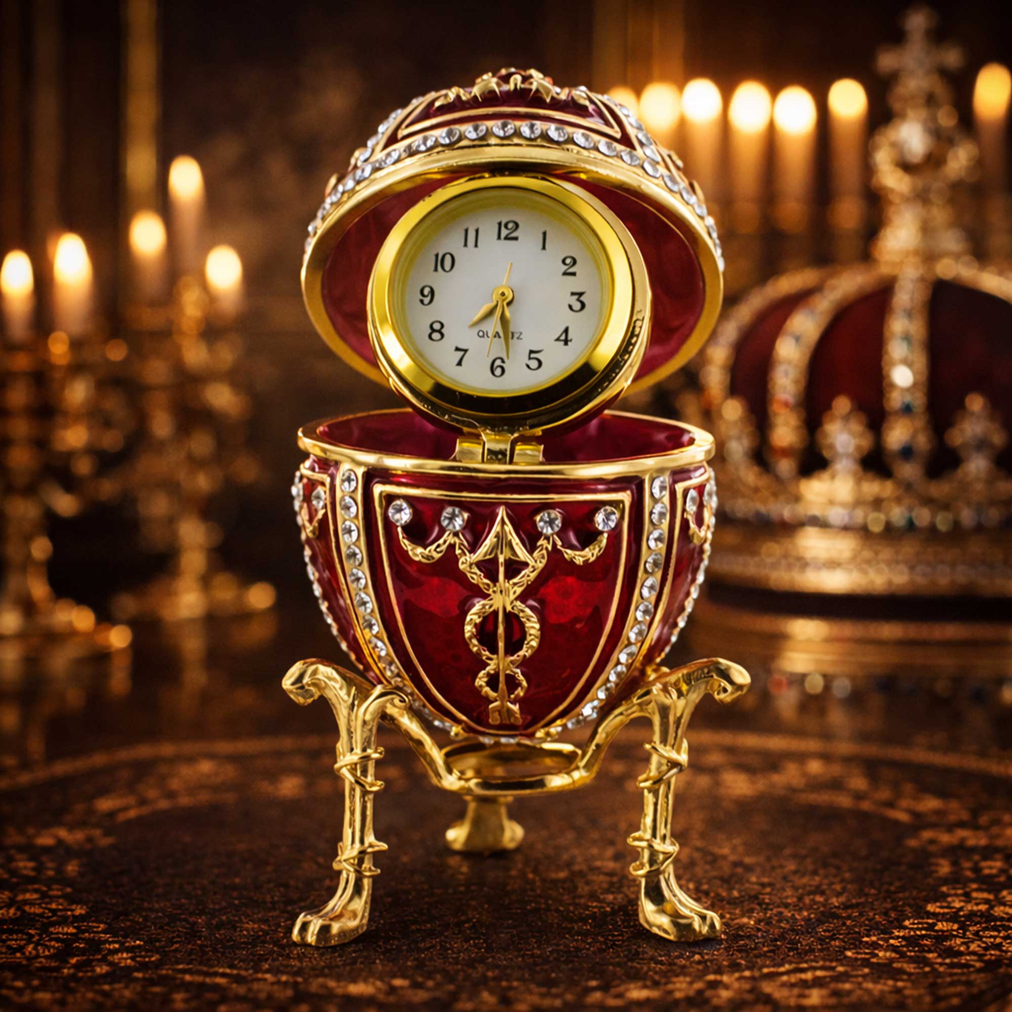 1895 Rosebud Royal Imperial Easter Egg with Clock Surprise Royal > Royal Eggs > Imperial La Vie Bien 1895 Rosebud Royal Imperial Easter Egg with Clock Surprise