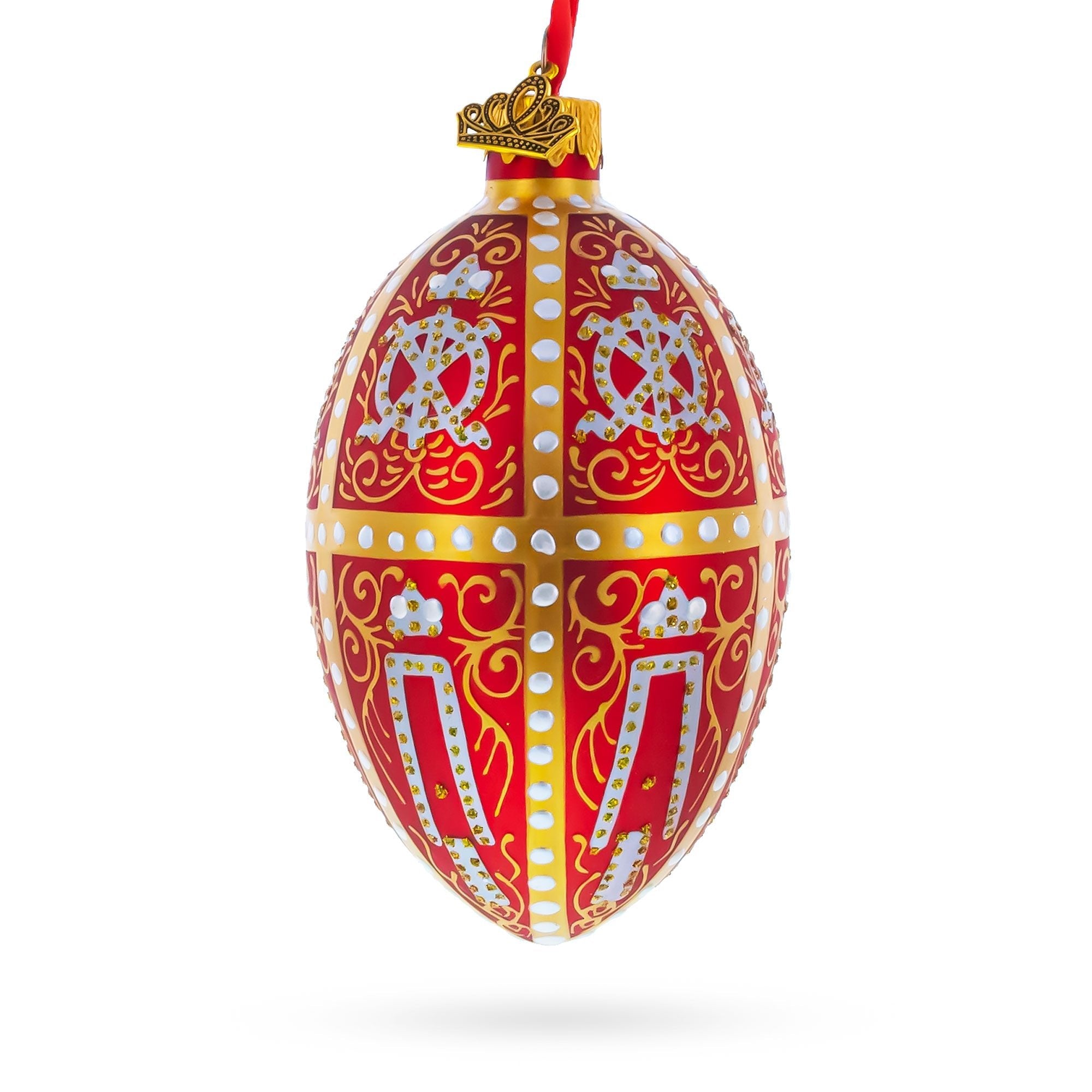 1896 Twelve Monograms in Red Royal Egg Glass Ornament 4 Inches Christmas Ornaments > Royal La Vie Bien 1896 Twelve Monograms in Red Royal Egg Glass Ornament 4 Inches