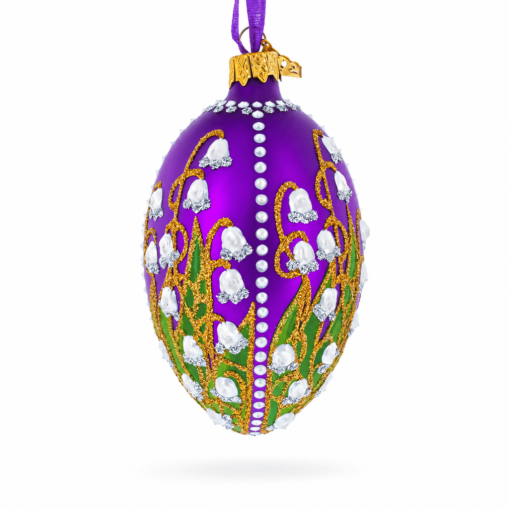 1898 Lilies Of The Valley In Purple Royal Egg Glass Ornament 4 Inches Christmas Ornaments > Royal La Vie Bien 1898 Lilies Of The Valley In Purple Royal Egg Glass Ornament 4 Inches