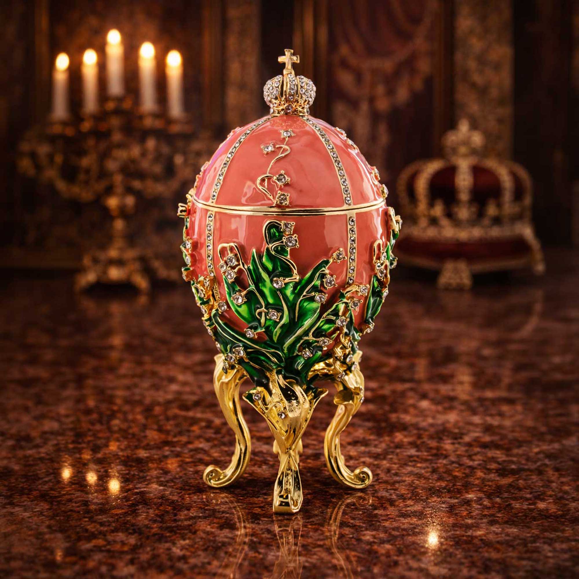1898 Lilies of the Valley Royal Imperial Easter Egg 6.25 Inches Royal > Royal Eggs > Imperial La Vie Bien 1898 Lilies of the Valley Royal Imperial Easter Egg 6.25 Inches