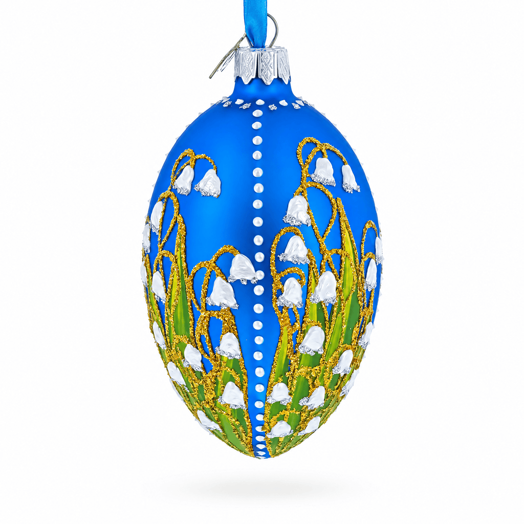 1898 Lilies of the Valley Royal in Blue Egg Glass Egg Christmas Ornament 4 Inches Christmas Ornaments > Royal La Vie Bien 1898 Lilies of the Valley Royal in Blue Egg Glass Egg Christmas Ornament 4 Inches