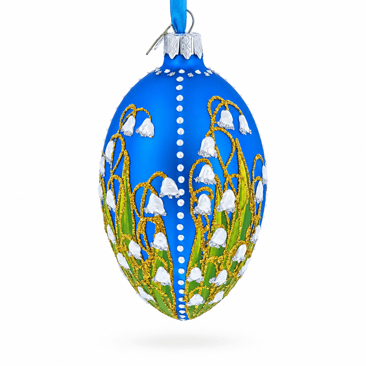 1898 Lilies of the Valley Royal in Blue Egg Glass Egg Christmas Ornament 4 Inches Christmas Ornaments > Royal La Vie Bien 1898 Lilies of the Valley Royal in Blue Egg Glass Egg Christmas Ornament 4 Inches