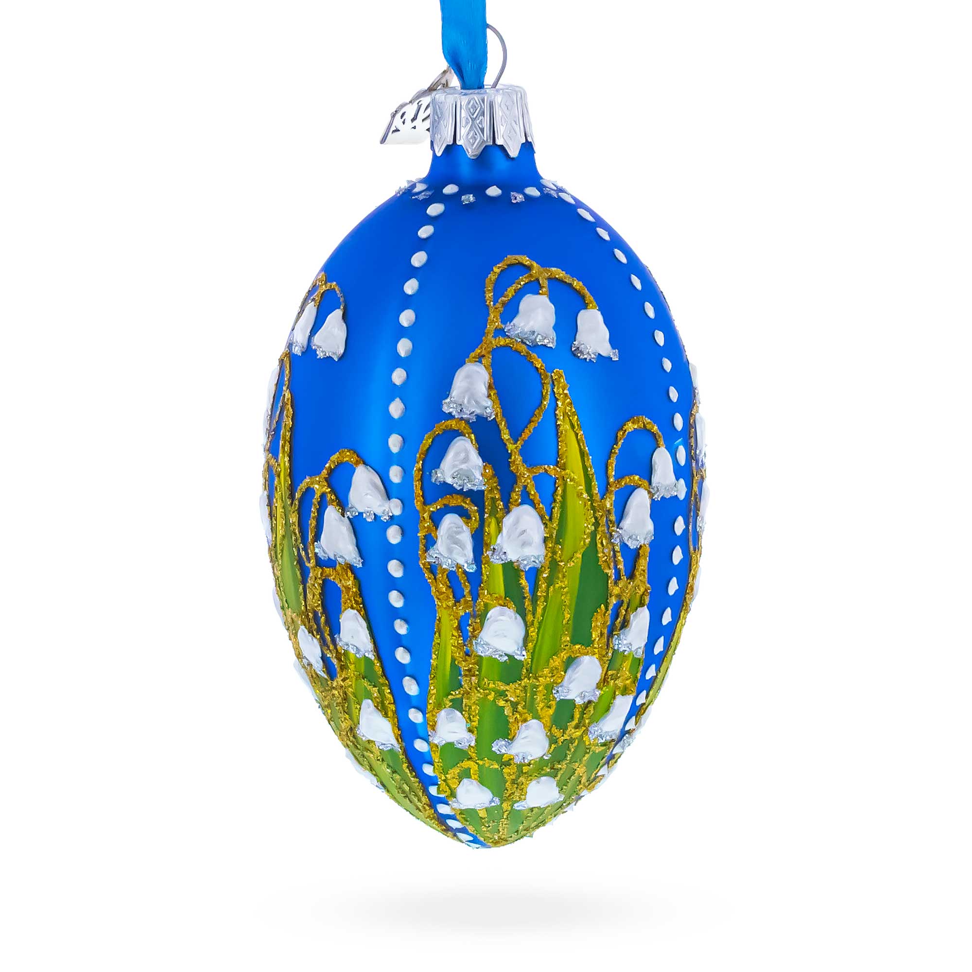 1898 Lilies of the Valley Royal in Blue Egg Glass Egg Christmas Ornament 4 Inches Christmas Ornaments > Royal La Vie Bien 1898 Lilies of the Valley Royal in Blue Egg Glass Egg Christmas Ornament 4 Inches
