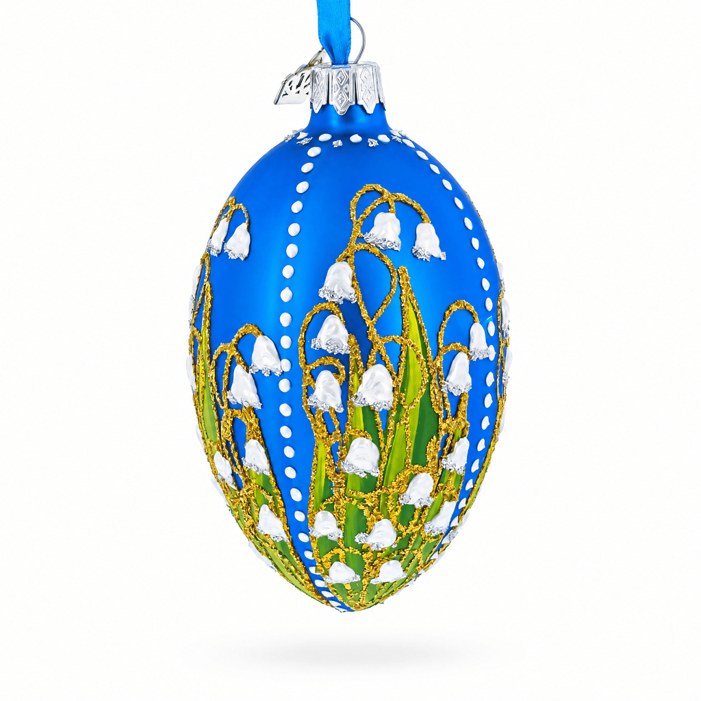 1898 Lilies of the Valley Royal in Blue Egg Glass Egg Christmas Ornament 4 Inches Christmas Ornaments > Royal La Vie Bien 1898 Lilies of the Valley Royal in Blue Egg Glass Egg Christmas Ornament 4 Inches