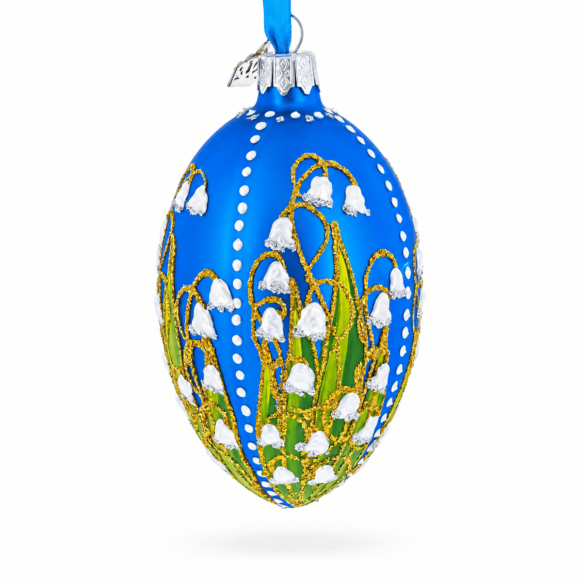 1898 Lilies of the Valley Royal in Blue Egg Glass Egg Christmas Ornament 4 Inches Christmas Ornaments > Royal La Vie Bien 1898 Lilies of the Valley Royal in Blue Egg Glass Egg Christmas Ornament 4 Inches