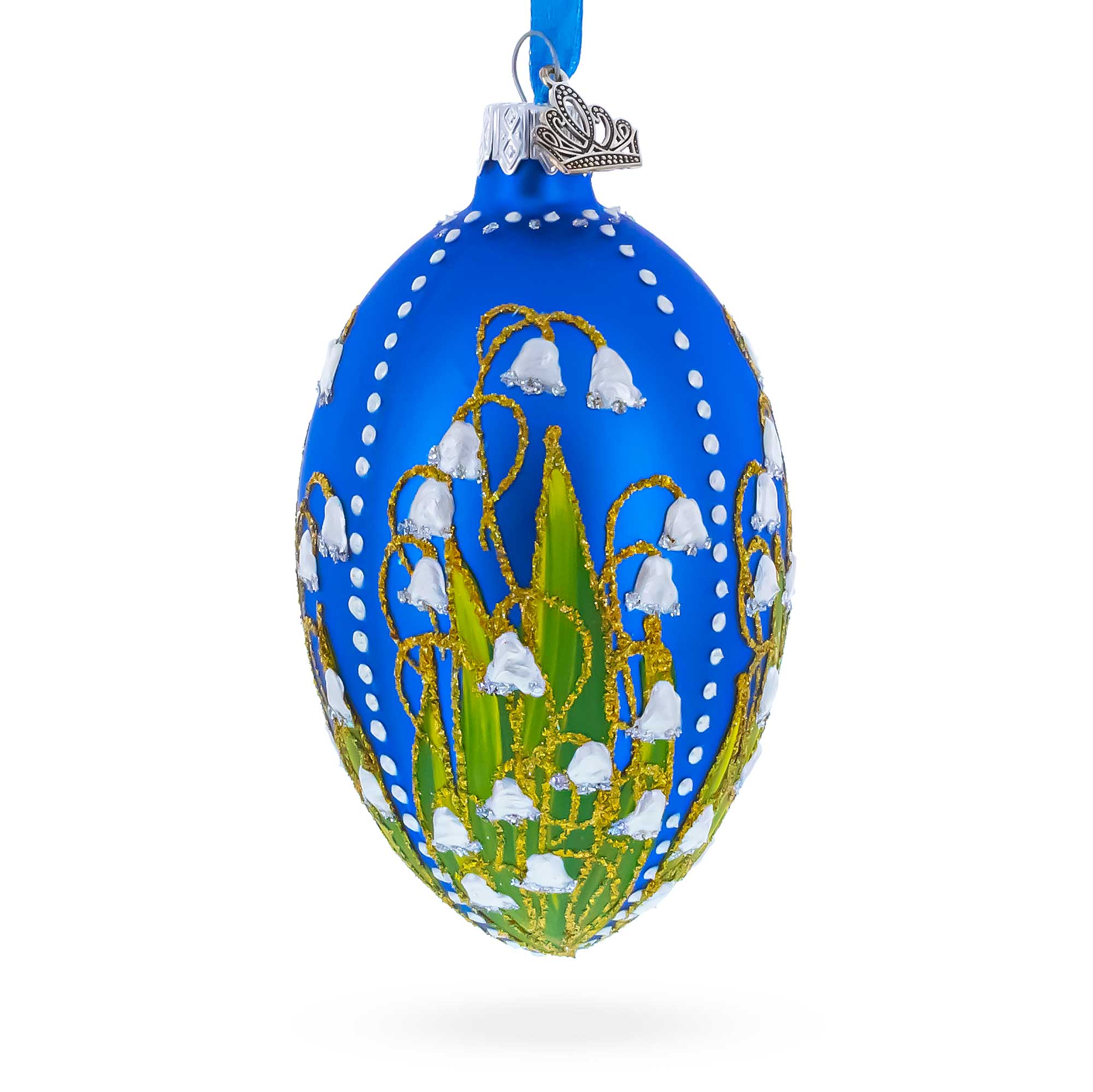 1898 Lilies of the Valley Royal in Blue Egg Glass Egg Christmas Ornament 4 Inches Christmas Ornaments > Royal La Vie Bien 1898 Lilies of the Valley Royal in Blue Egg Glass Egg Christmas Ornament 4 Inches
