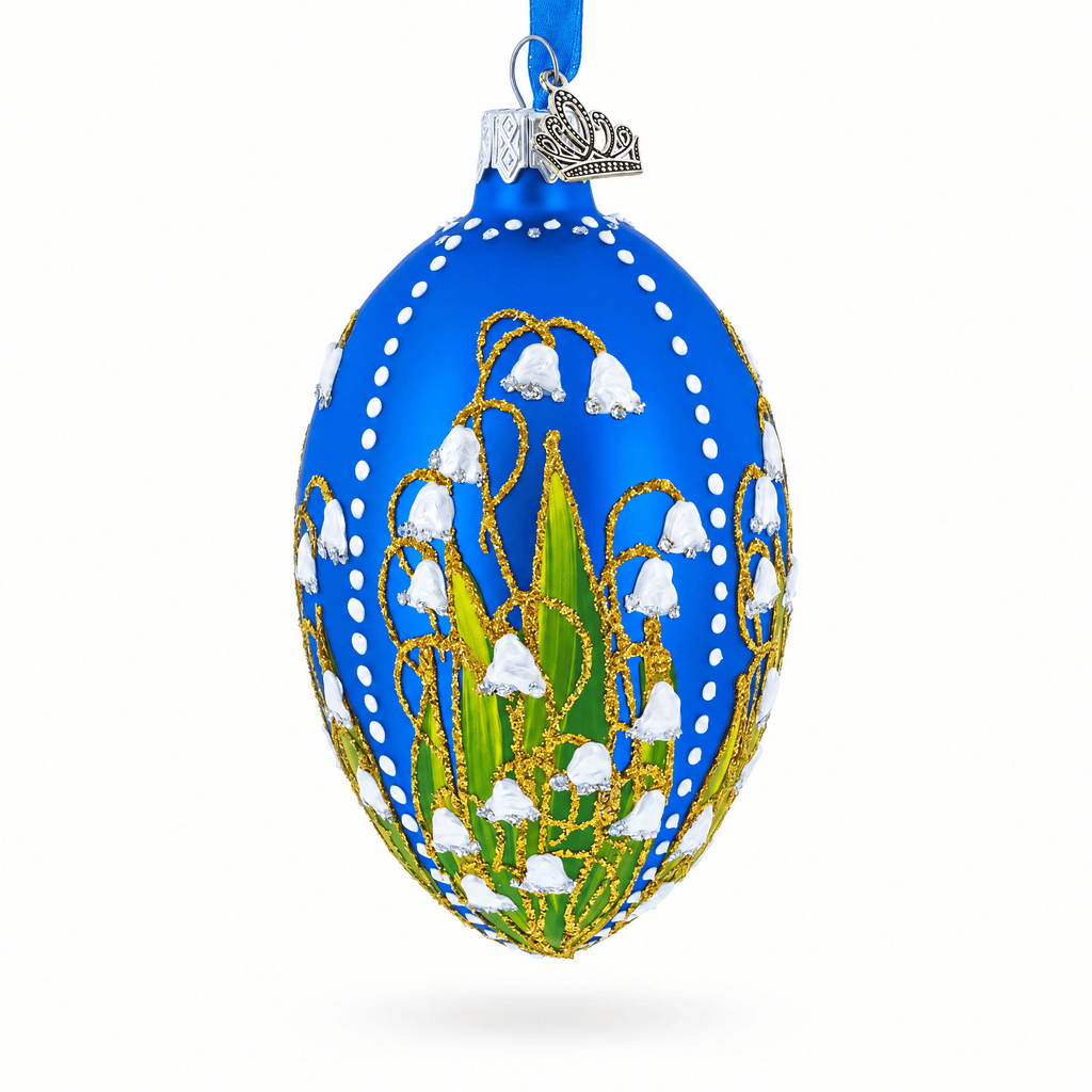 1898 Lilies of the Valley Royal in Blue Egg Glass Egg Christmas Ornament 4 Inches Christmas Ornaments > Royal La Vie Bien 1898 Lilies of the Valley Royal in Blue Egg Glass Egg Christmas Ornament 4 Inches