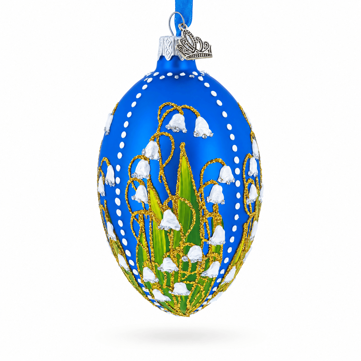 1898 Lilies of the Valley Royal in Blue Egg Glass Egg Christmas Ornament 4 Inches Christmas Ornaments > Royal La Vie Bien 1898 Lilies of the Valley Royal in Blue Egg Glass Egg Christmas Ornament 4 Inches
