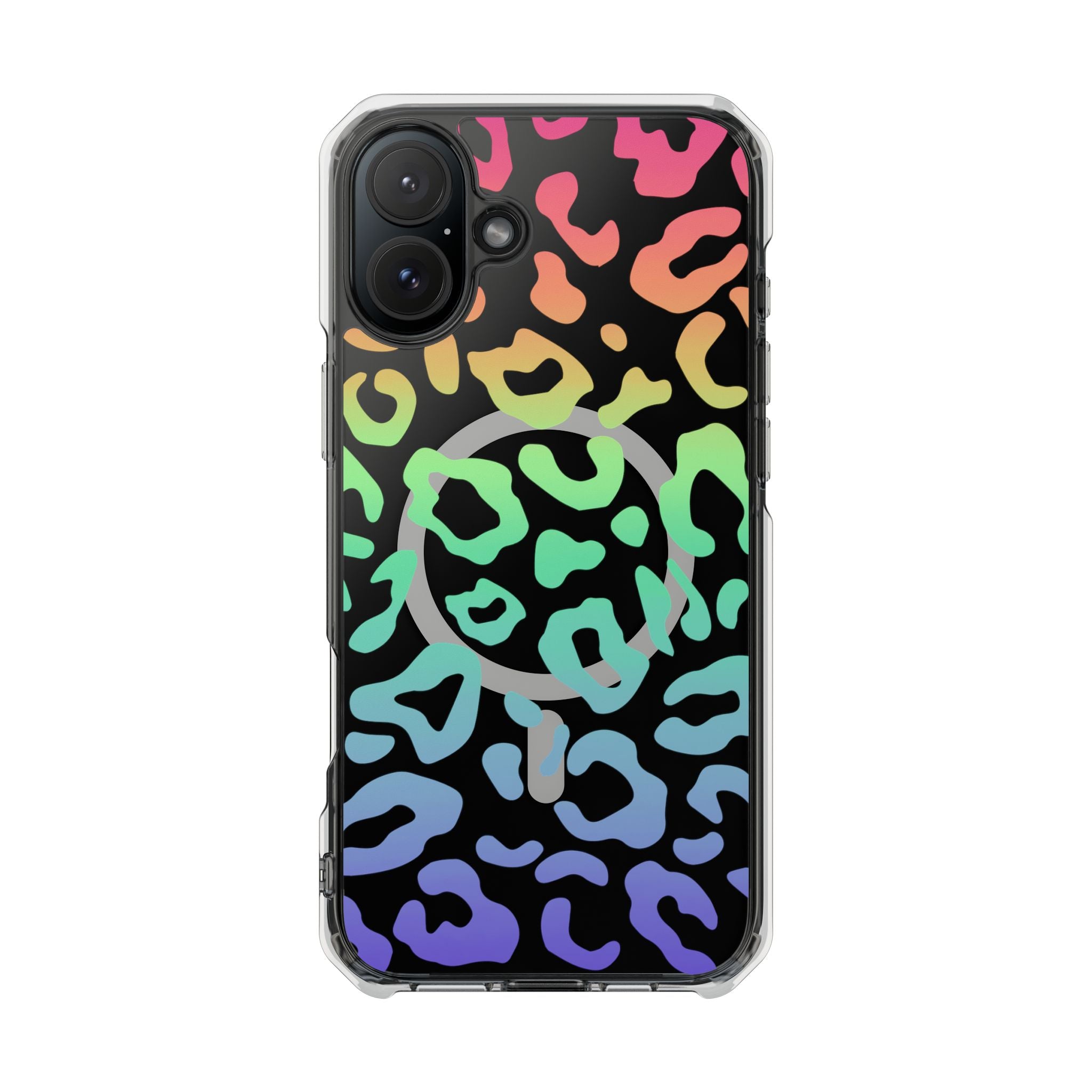 Bespattered Facade Bright Rainbow Leopard MagSafe Clear Impact Case