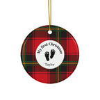 Personalized 'My First Christmas' Baby Ornament — Red Tartan Ceramic ornament in 4 shapes with Custom Name