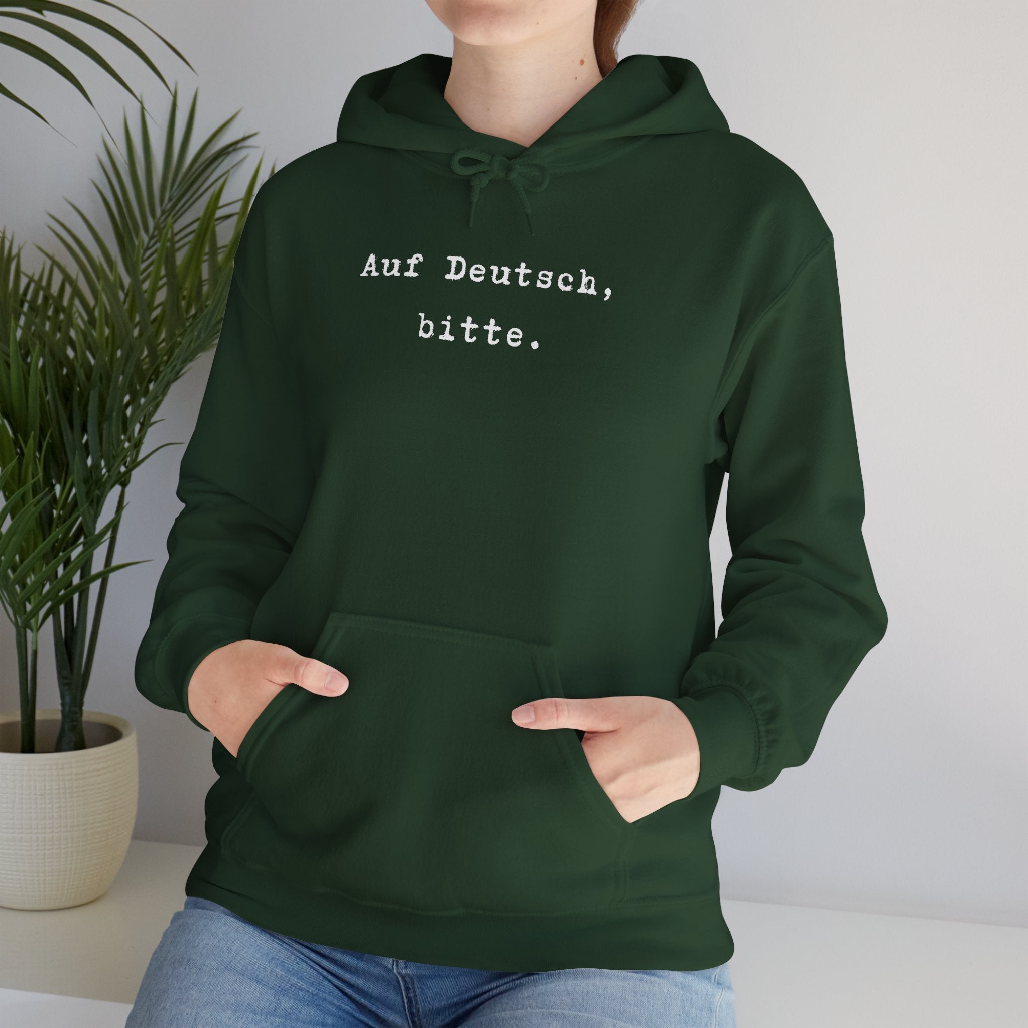 Auf Deutsch bitte Hoodie, Minimal Text Design, German Phrase Pullover