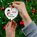 2026 Frohe Weihnachten German Snowman Ceramic Ornament in circle, star, heart, or snowflake