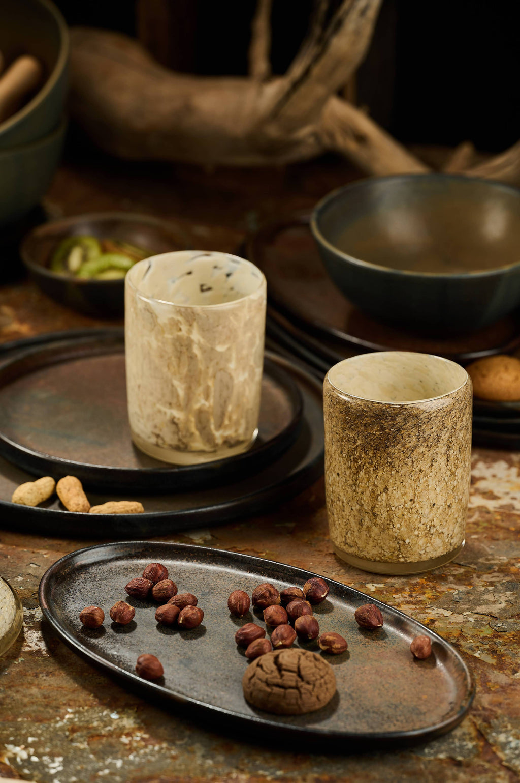 Hand Blown Glass Tumbler: Brown Marble