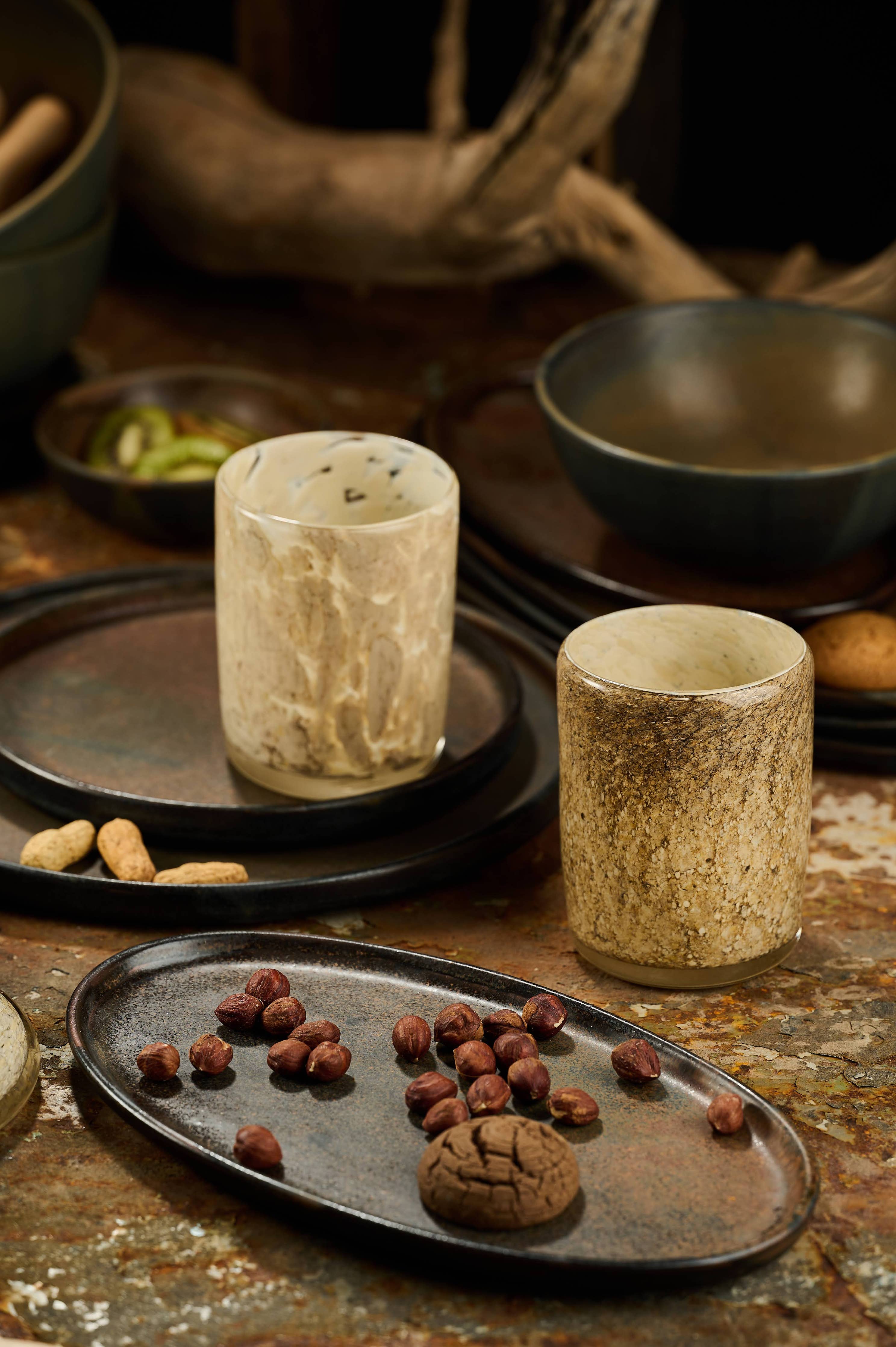 Hand Blown Glass Tumbler: Brown Marble