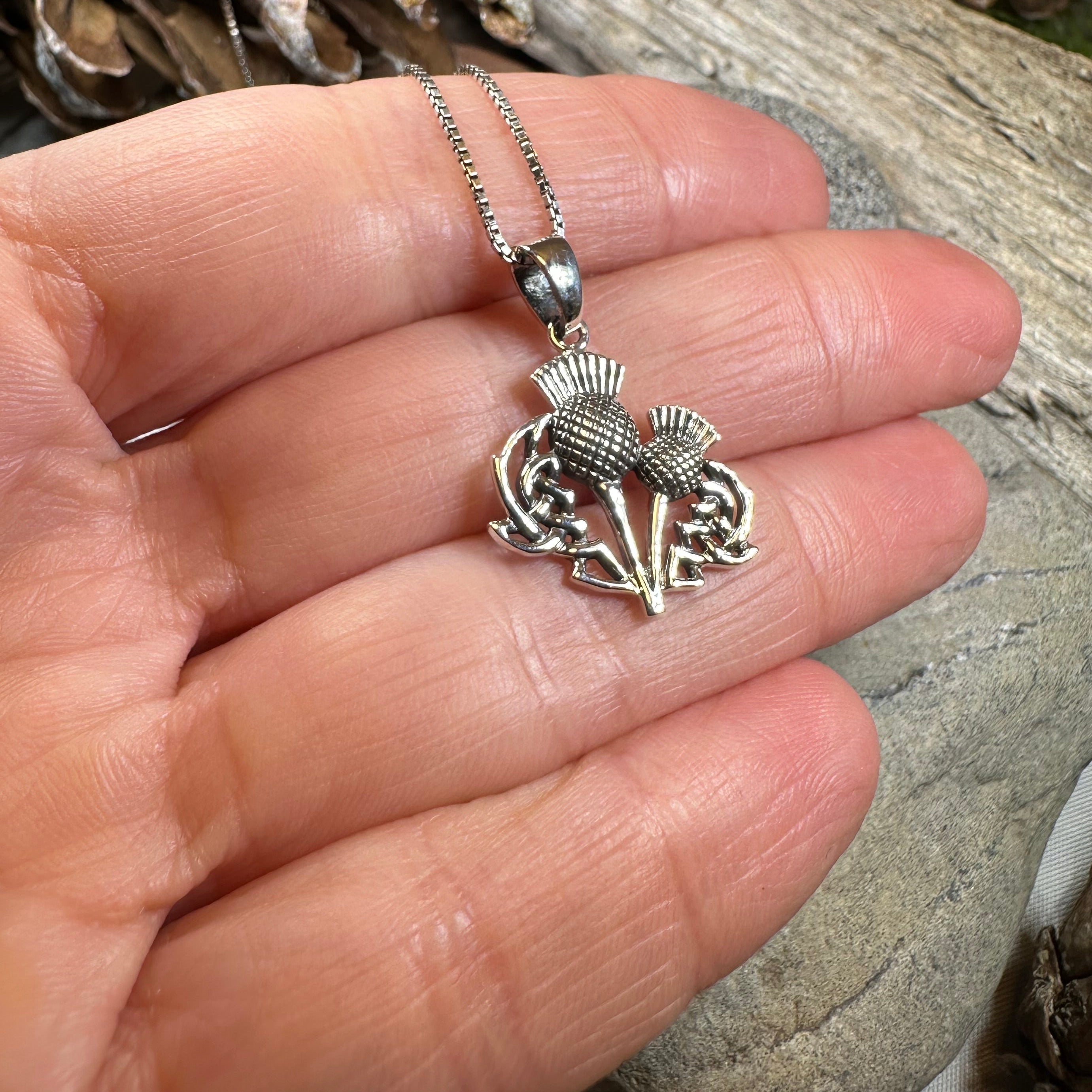 Maisie Double Scottish Thistle Necklace in Sterling Silver