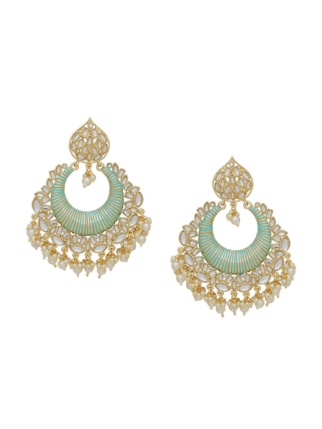 Shoshaa Sea Green & Gold-Polished Classic Chandbalis