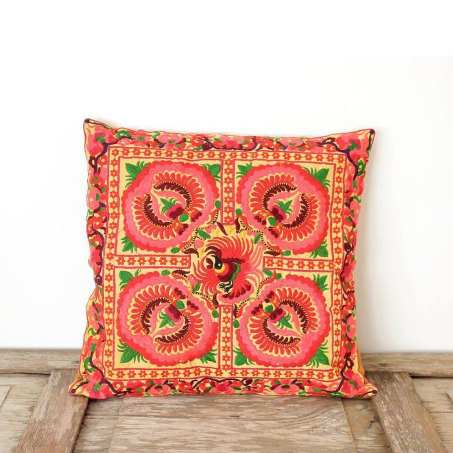 Hmong Bird Embroidered Pillow Cover - Thailand