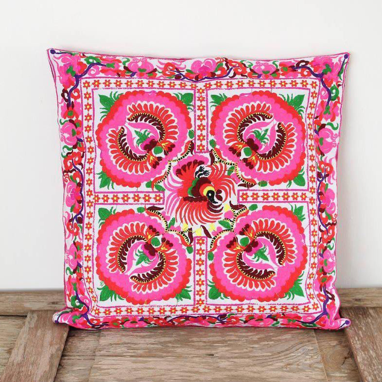 Hmong Bird Embroidered Pillow Cover - Thailand