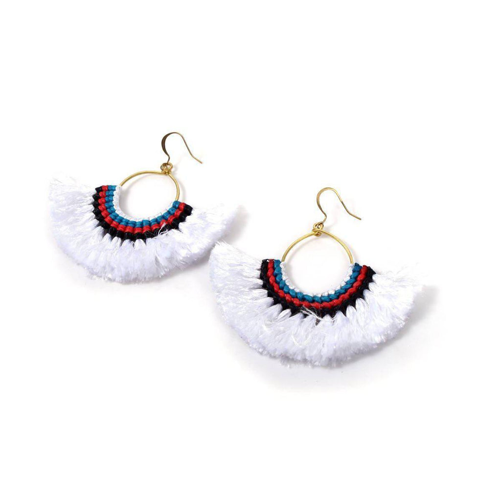 Half Moon Tassel Earrings with Wax String - Thailand