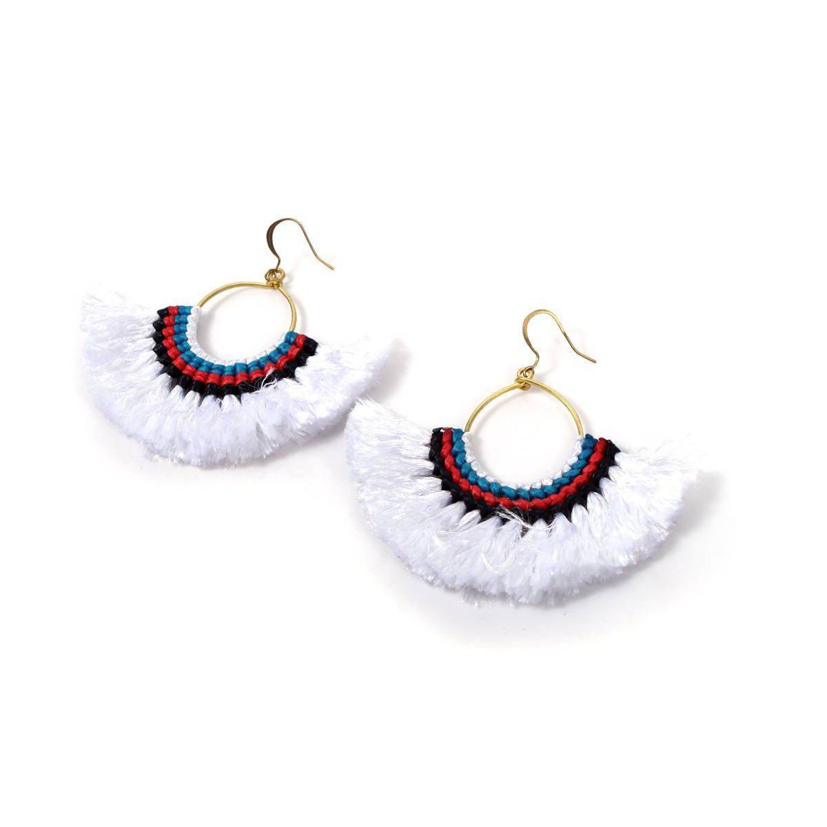 Half Moon Tassel Earrings with Wax String - Thailand