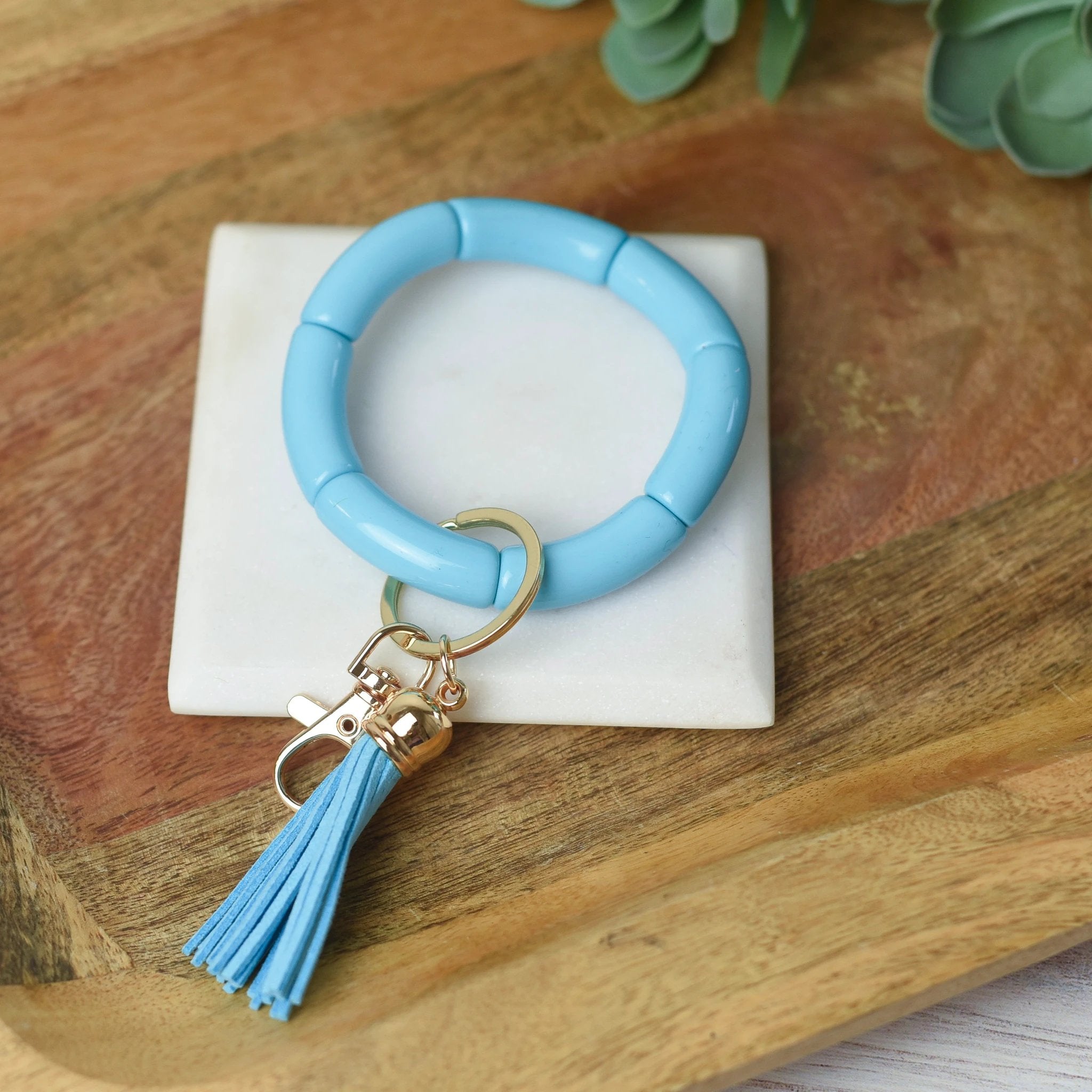 Katie Tube Bead Stretch Bracelet with Tassel and Keychain by Lemons and Limes Boutique