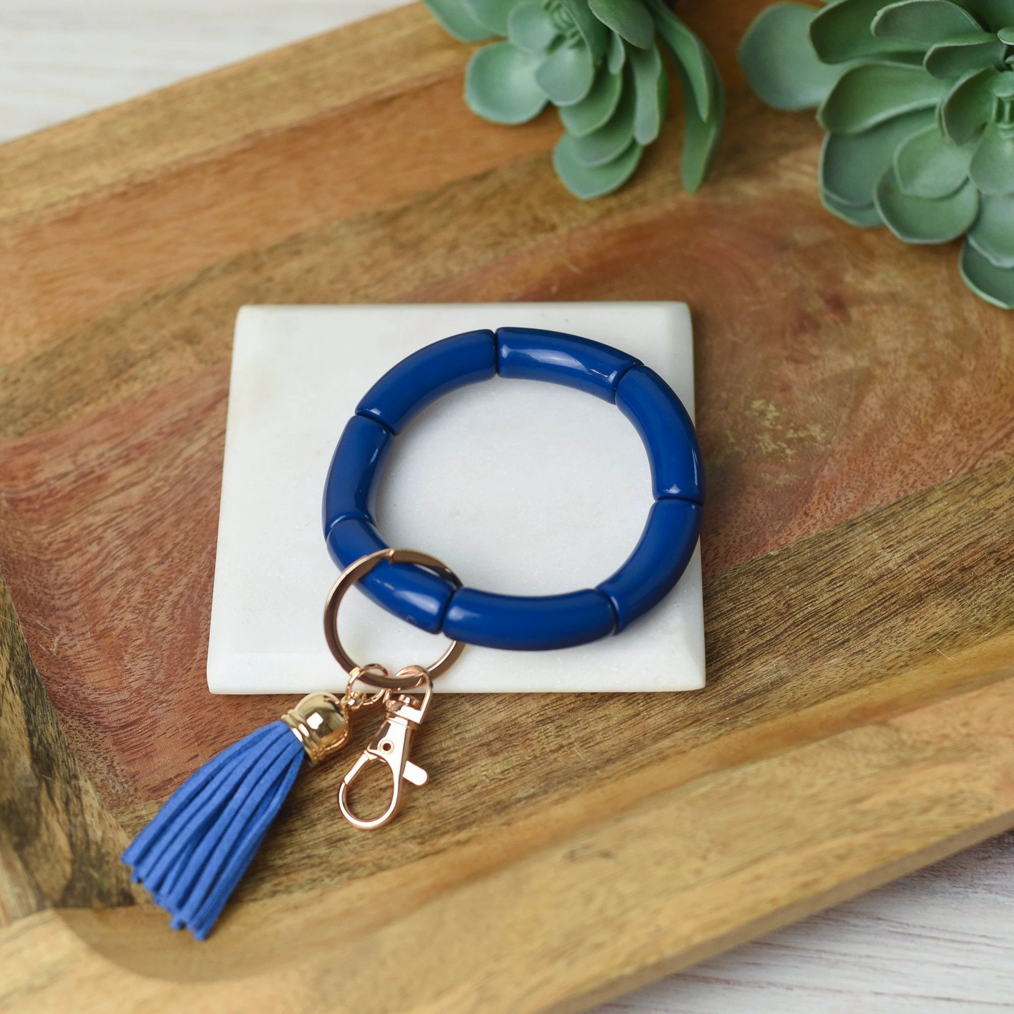 Katie Tube Bead Stretch Bracelet with Tassel and Keychain by Lemons and Limes Boutique