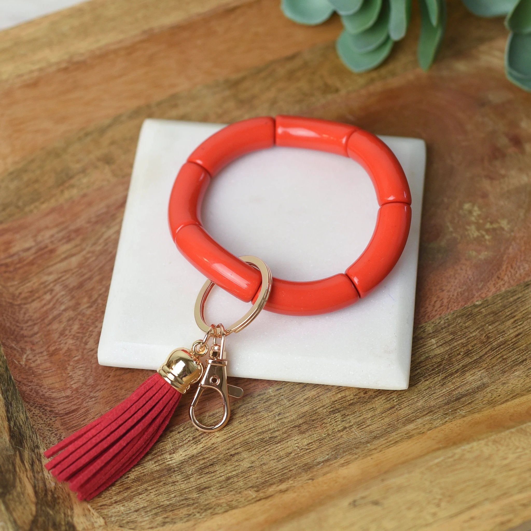 Katie Tube Bead Stretch Bracelet with Tassel and Keychain by Lemons and Limes Boutique