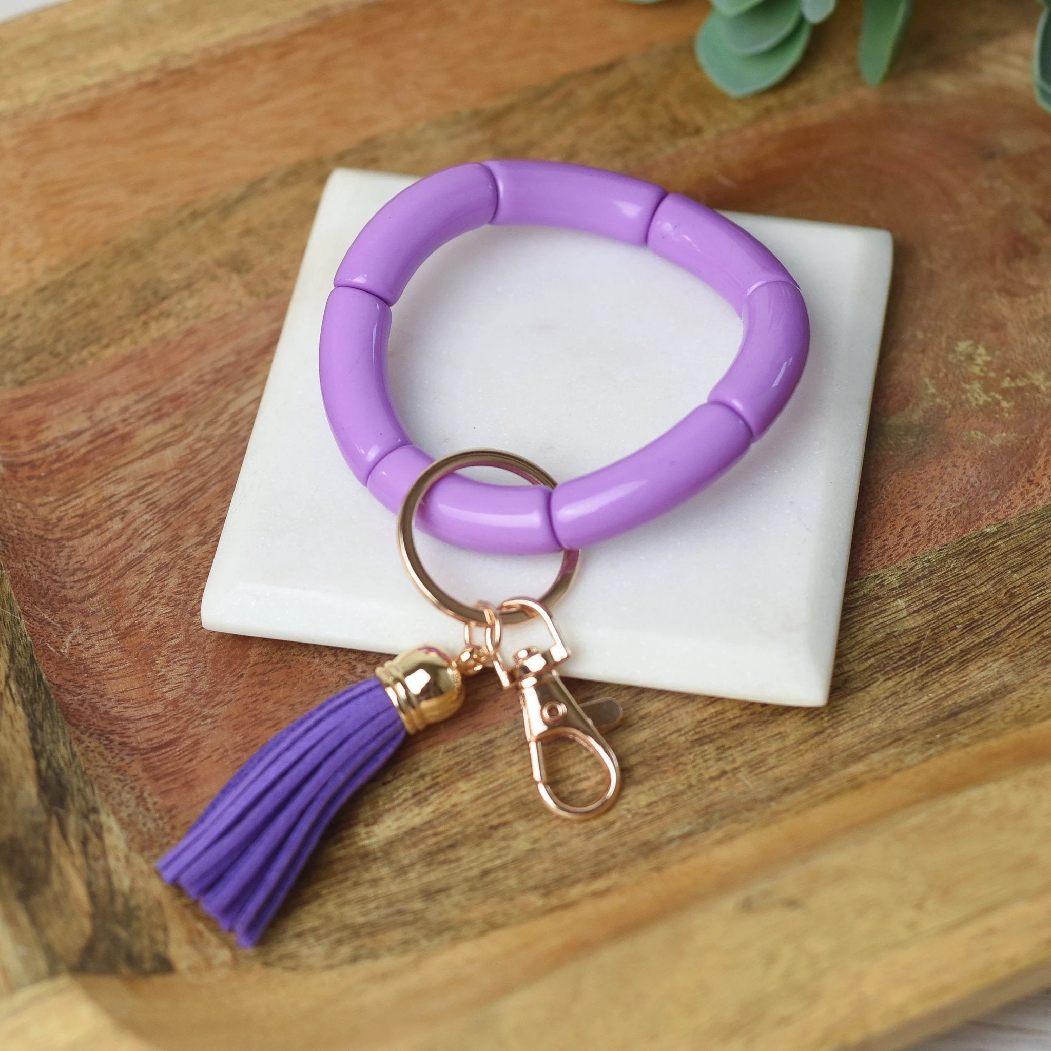 Katie Tube Bead Stretch Bracelet with Tassel and Keychain by Lemons and Limes Boutique