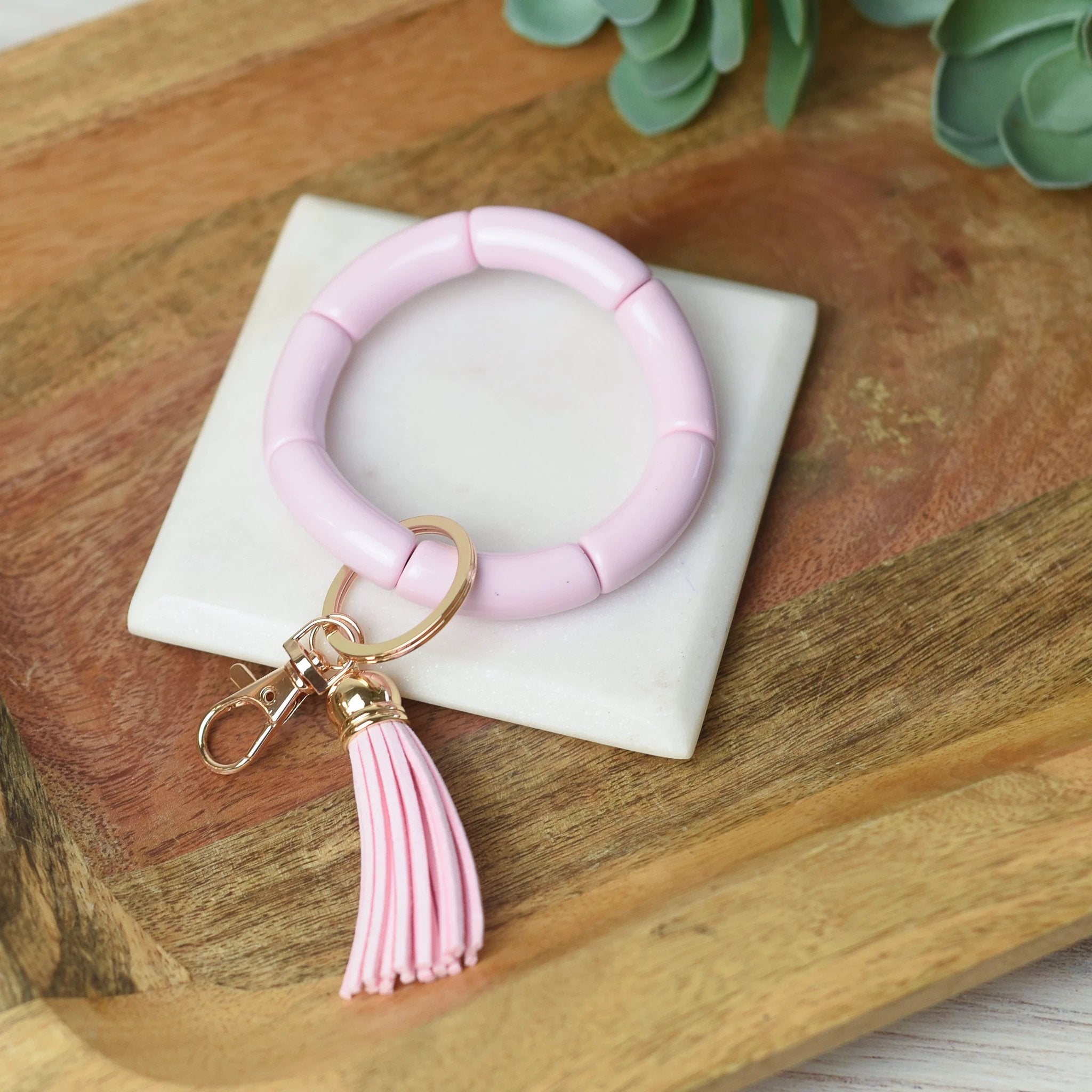 Katie Tube Bead Stretch Bracelet with Tassel and Keychain by Lemons and Limes Boutique