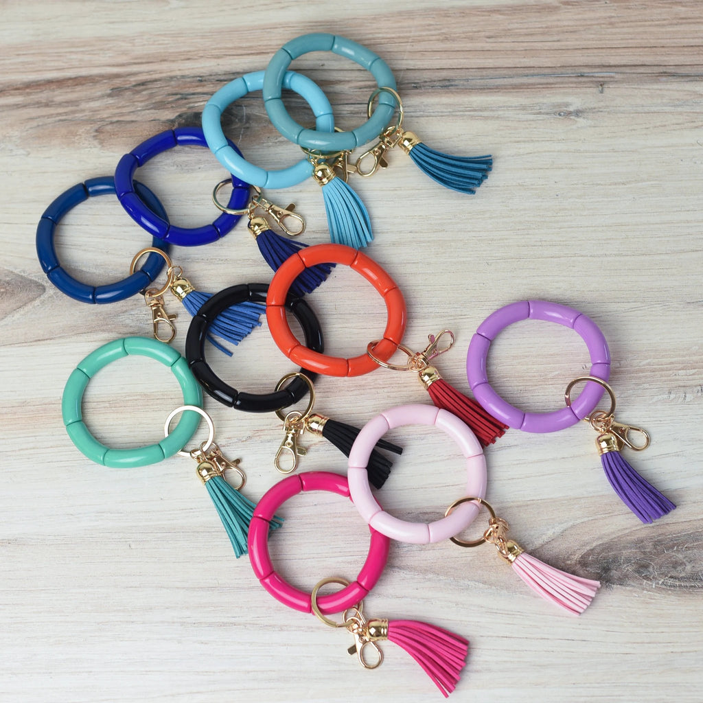 Katie Tube Bead Stretch Bracelet with Tassel and Keychain by Lemons and Limes Boutique
