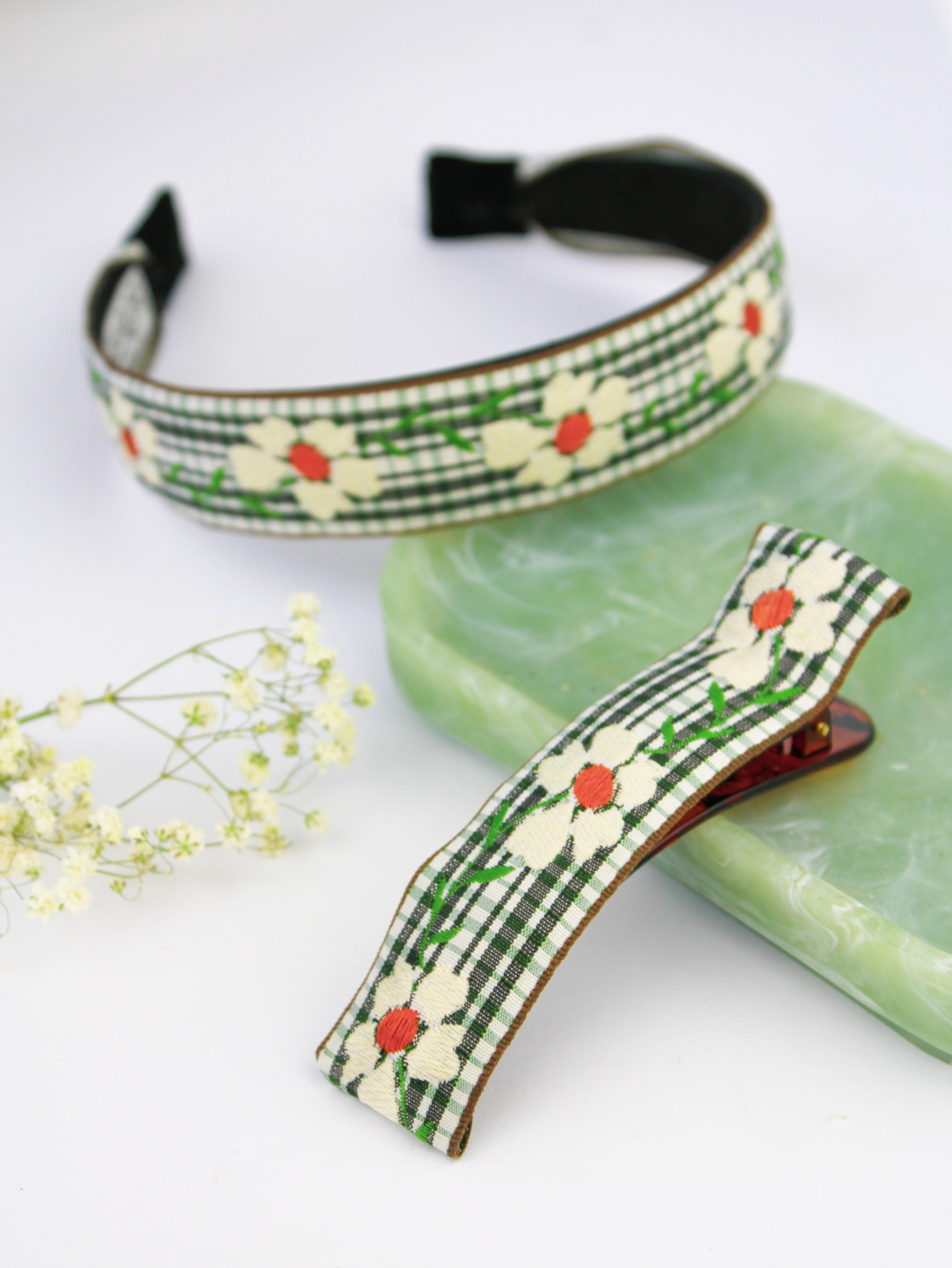 Delicate Blooms Embroidered Ribbon Hair Clip