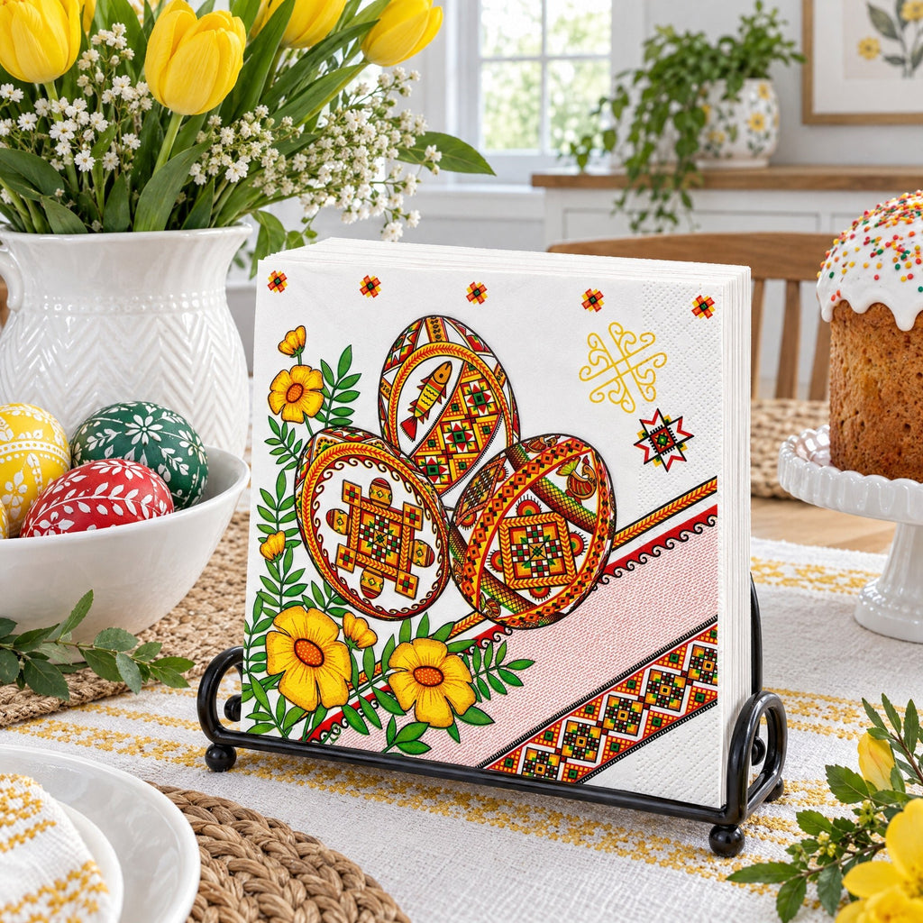 20 Pack of Ukrainian Paper Napkins 3-ply Easter Eggs Pysanky - Folded 6.5 x 6.5 Inches Easter > Tableware La Vie Bien 20 Pack of Ukrainian Paper Napkins 3-ply Easter Eggs Pysanky - Folded 6.5 x 6.5 Inches